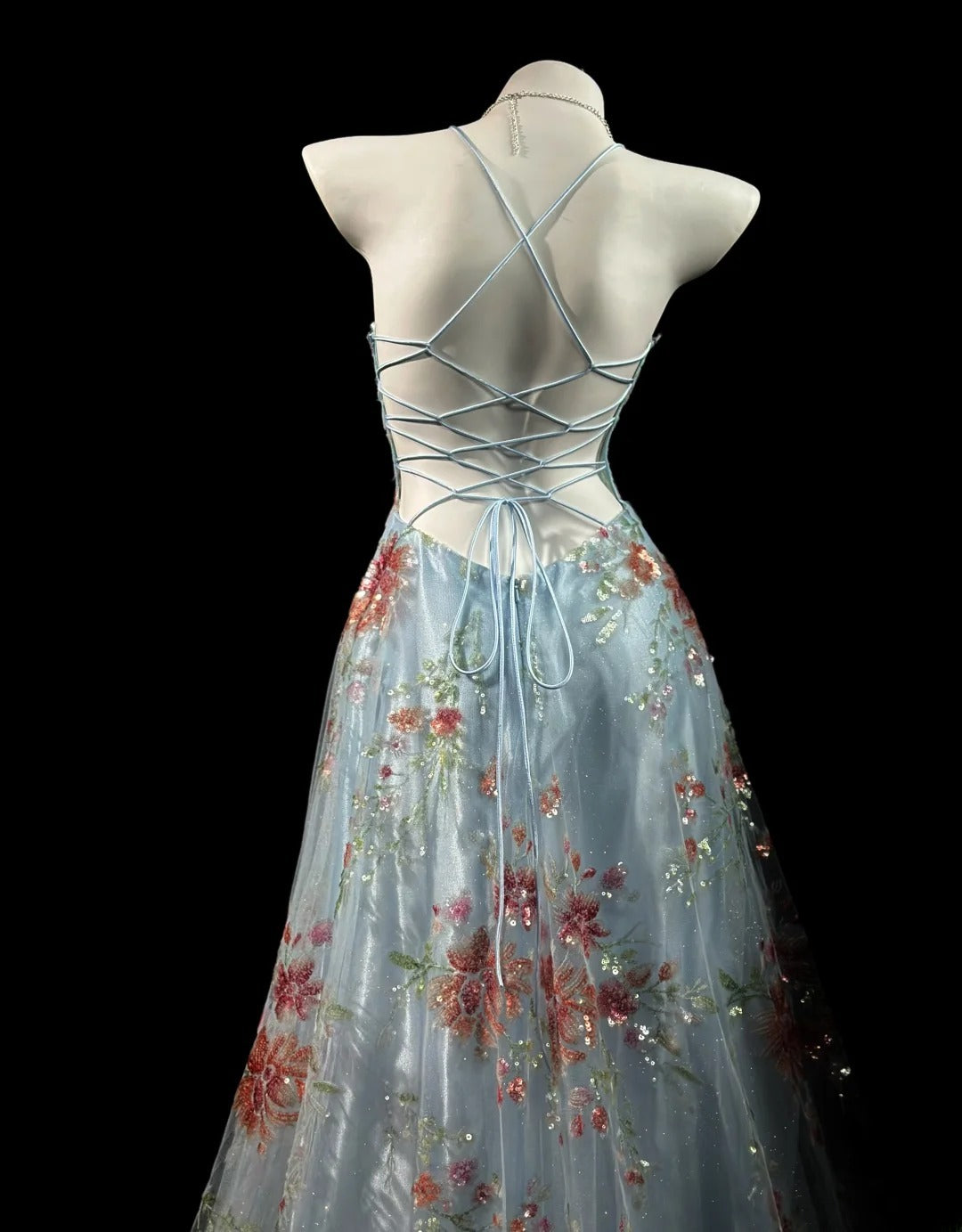 Vintage 2000s Prom Dresses A line Halter Light Sky Blue Lace With Backless Long Party Formal Outfits RB6209