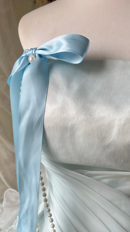 Sweet 16 Dress Impress Long Strapless Light Sky Blue Tulle With Tiered Layers Ball Gown Sweet Sixteen Birthday Dresses RC0712
