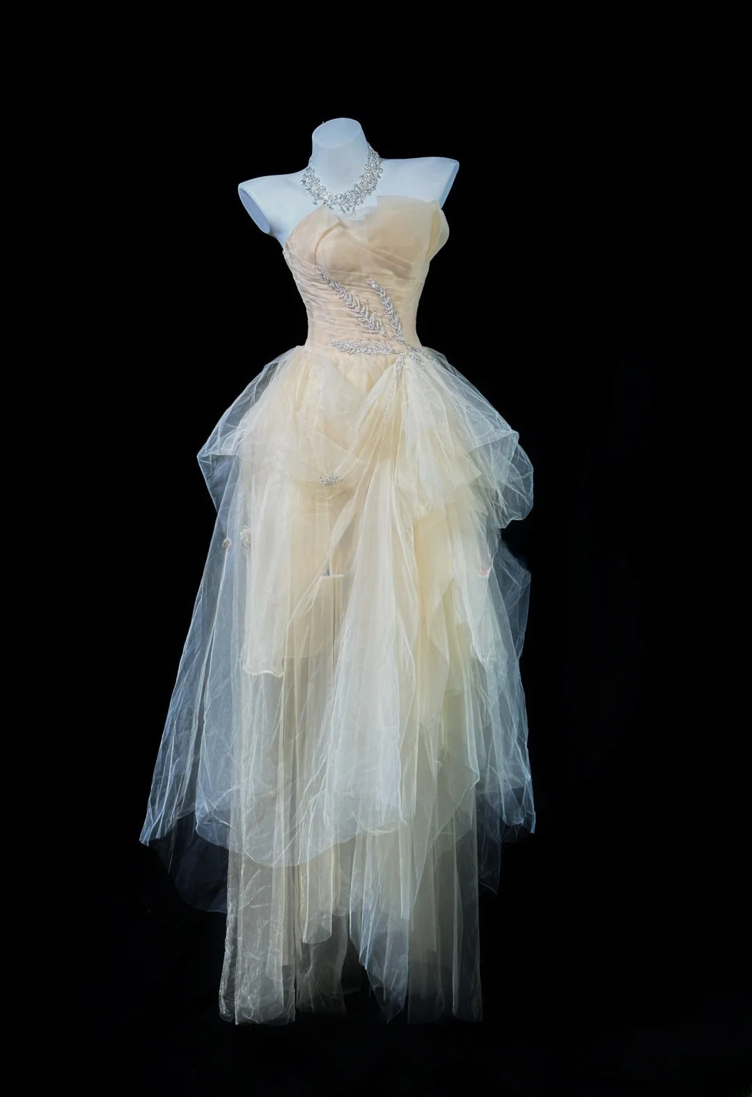 Modest Prom Dresses Ball Gown Strapless Champagne Tulle 1950s Retro Classy Party Formal Outfits RB6210