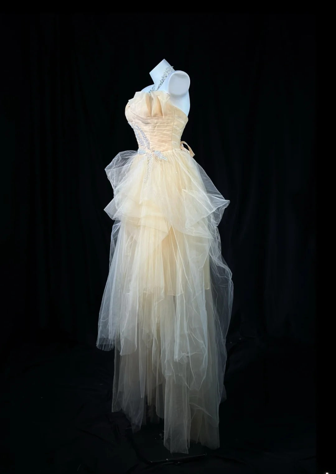 Modest Prom Dresses Ball Gown Strapless Champagne Tulle 1950s Retro Classy Party Formal Outfits RB6210