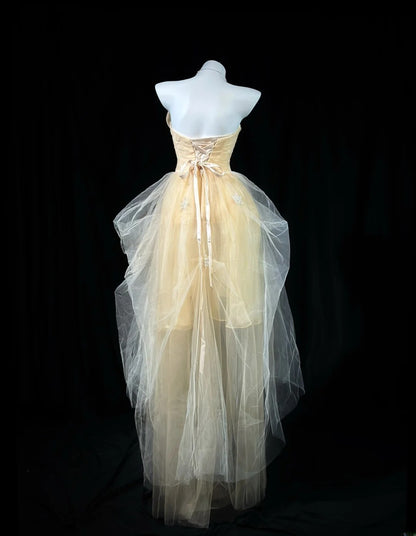 Modest Prom Dresses Ball Gown Strapless Champagne Tulle 1950s Retro Classy Party Formal Outfits RB6210