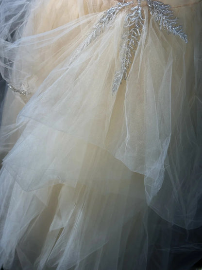 Modest Prom Dresses Ball Gown Strapless Champagne Tulle 1950s Retro Classy Party Formal Outfits RB6210