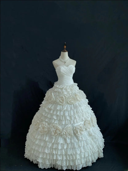 Princess Vibes Ball Gown Sweetheart Ivory Long With Lace Tiered Quince Dress inspo Quinceanera Dresses Sweet 15 16 Outfits RB7845