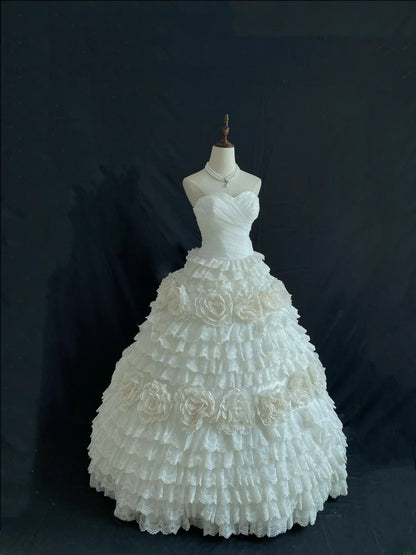 Princess Vibes Ball Gown Sweetheart Ivory Long With Lace Tiered Quince Dress inspo Quinceanera Dresses Sweet 15 16 Outfits RB7845