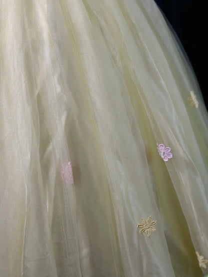 Charming Prom Dresses Ball Gown Off The Shoulder Light Yellow Tulle With Beading Night Evening Formal Outfits RB6212