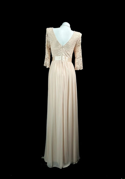 Vintage 2000s Prom Dresses A line Scoop Champagne Lace With Sleeves Long Party Formal Outfits RB6213