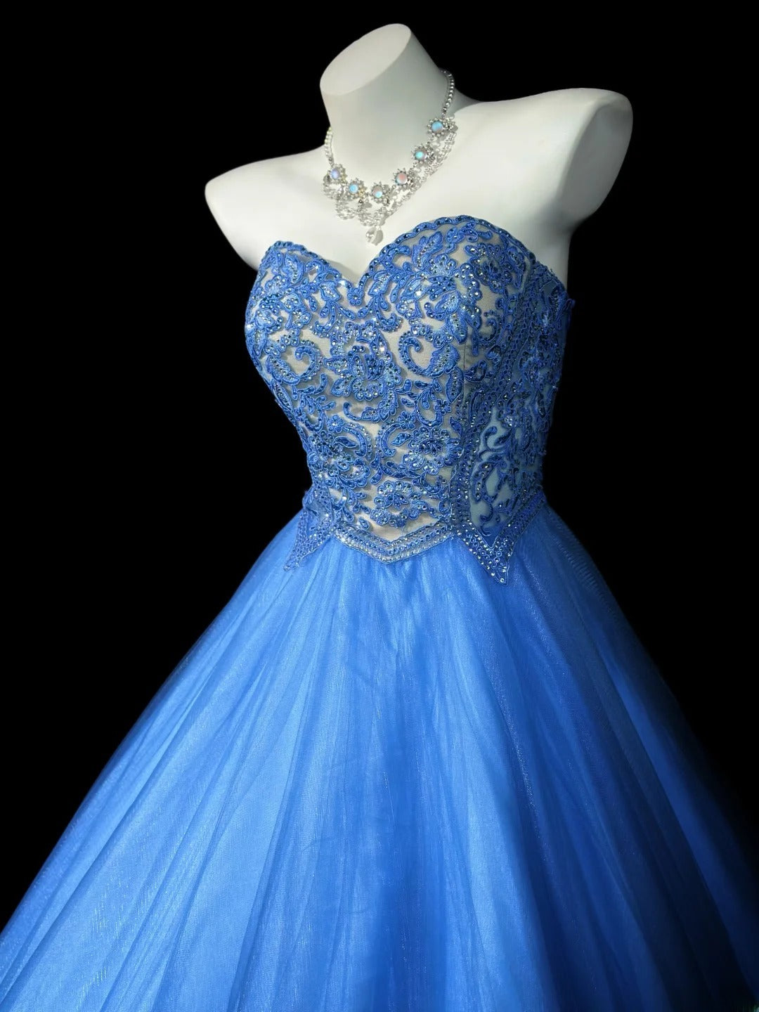 Modest Prom Dresses Ball Gown Sweetheart Royal Blue Lace Tulle 1950s Retro Classy Party Formal Outfits RB6214