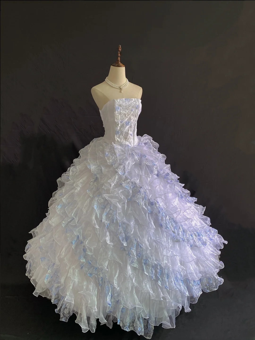 Princess Vibes Ball Gown Strapless Lilac Light Sky Blue Tulle Long With Tiered Quince Dress inspo Quinceanera Dresses Sweet 15 16 Outfits RB7849