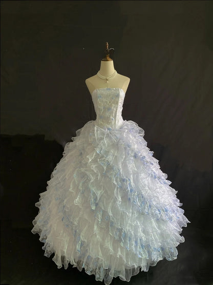 Princess Vibes Ball Gown Strapless Lilac Light Sky Blue Tulle Long With Tiered Quince Dress inspo Quinceanera Dresses Sweet 15 16 Outfits RB7849