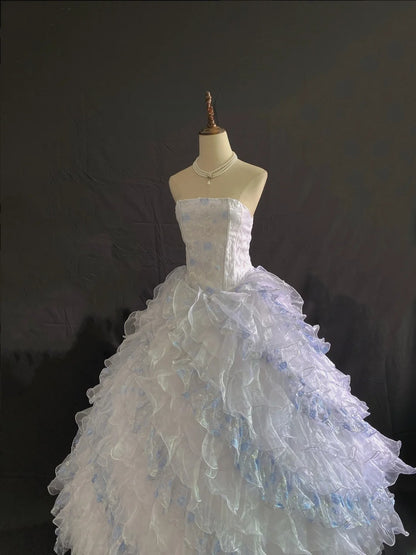 Princess Vibes Ball Gown Strapless Lilac Light Sky Blue Tulle Long With Tiered Quince Dress inspo Quinceanera Dresses Sweet 15 16 Outfits RB7849
