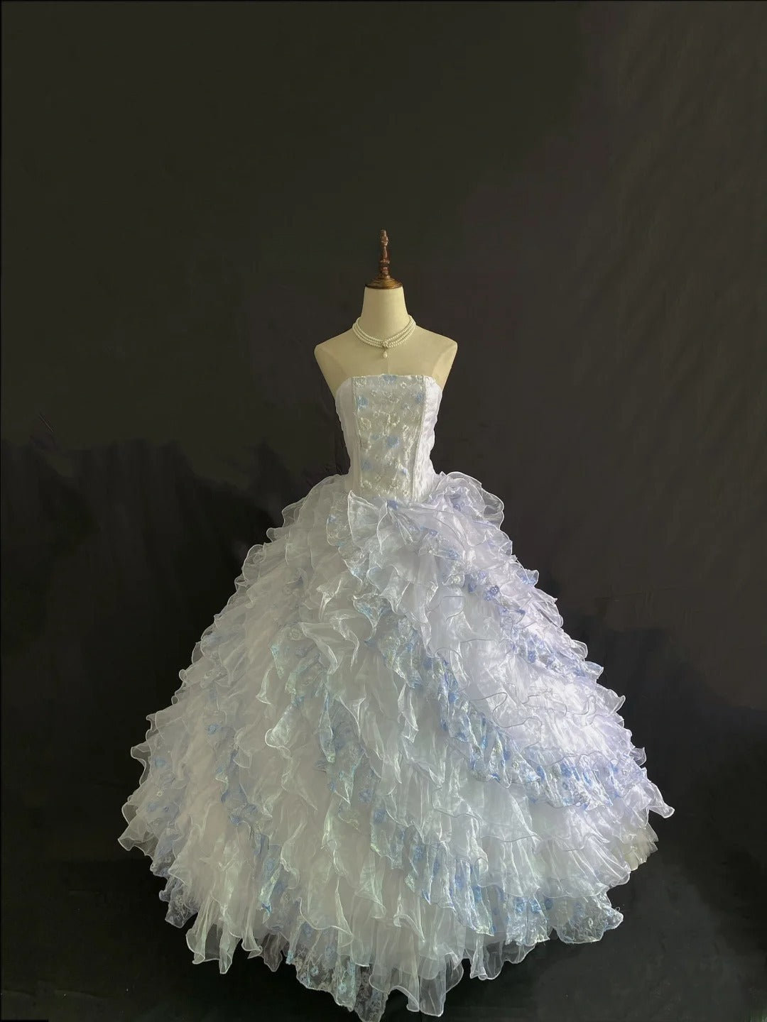 Princess Vibes Ball Gown Strapless Lilac Light Sky Blue Tulle Long With Tiered Quince Dress inspo Quinceanera Dresses Sweet 15 16 Outfits RB7849
