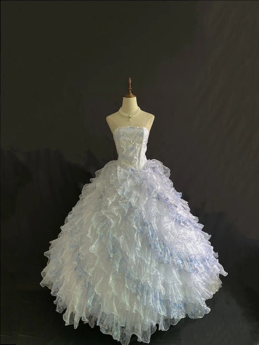 Princess Vibes Ball Gown Strapless Lilac Light Sky Blue Tulle Long With Tiered Quince Dress inspo Quinceanera Dresses Sweet 15 16 Outfits RB7849