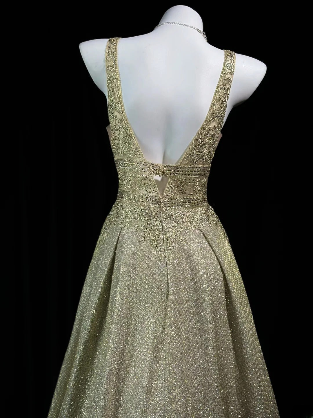 Vintage 2000s Prom Dresses A line V Neck Gold Sequined Lace Long Party Formal Outfits RB6215