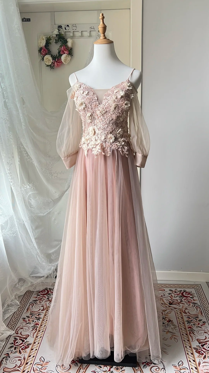 Modest Prom Dresses Aesthetic A line Spaghetti Straps Pink With Lace Long Evening Outfits RC0718