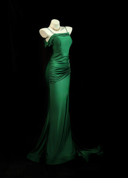 Vintage 2000s Prom Dresses Mermaid Spaghetti Strap Dark Green Long Party Formal Outfits RB6216