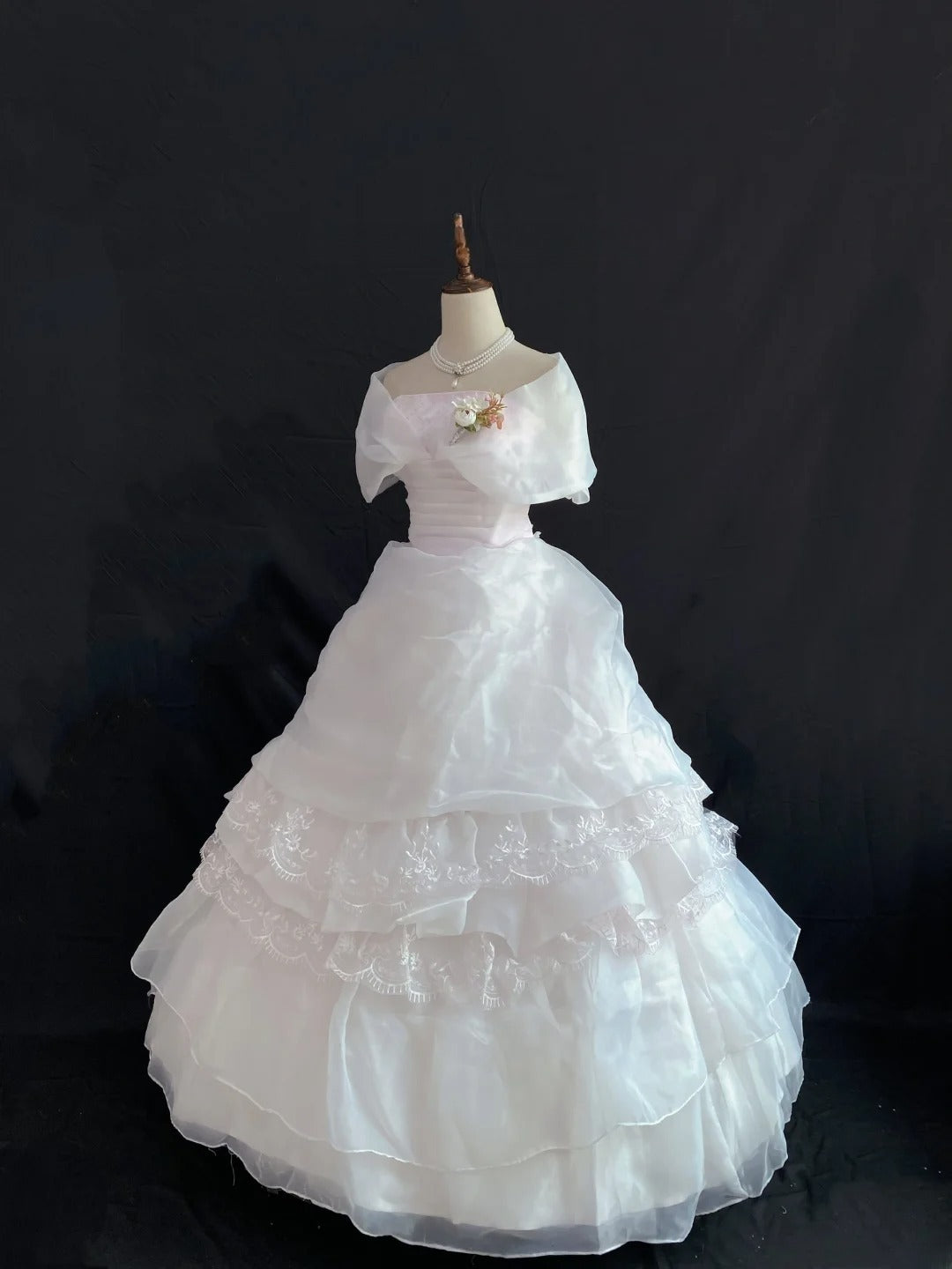 Princess Vibes Ball Gown Strapless Light Pearl Pink Organza Long With Tiered Quince Dress inspo Quinceanera Dresses Sweet 15 16 Outfits RB7851