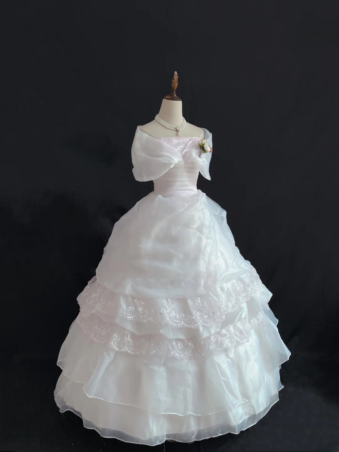 Princess Vibes Ball Gown Strapless Light Pearl Pink Organza Long With Tiered Quince Dress inspo Quinceanera Dresses Sweet 15 16 Outfits RB7851