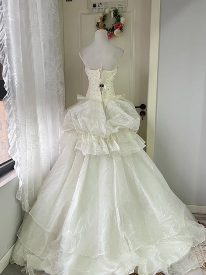 Quinceañera-Kleid zum 15. Geburtstag, trägerloses Ballkleid in Weiß mit Kristallen, langes Kleid zum 16. Geburtstag RC0719