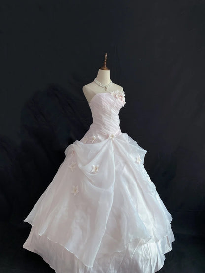Princess Vibes Ball Gown Strapless Light Pearl Pink Long With Tiered Flowers Quince Dress inspo Quinceanera Dresses Sweet 15 16 Outfits RB7852