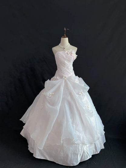 Princess Vibes Ball Gown Strapless Light Pearl Pink Long With Tiered Flowers Quince Dress inspo Quinceanera Dresses Sweet 15 16 Outfits RB7852