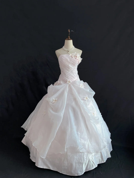 Princess Vibes Ball Gown Strapless Light Pearl Pink Long With Tiered Flowers Quince Dress inspo Quinceanera Dresses Sweet 15 16 Outfits RB7852