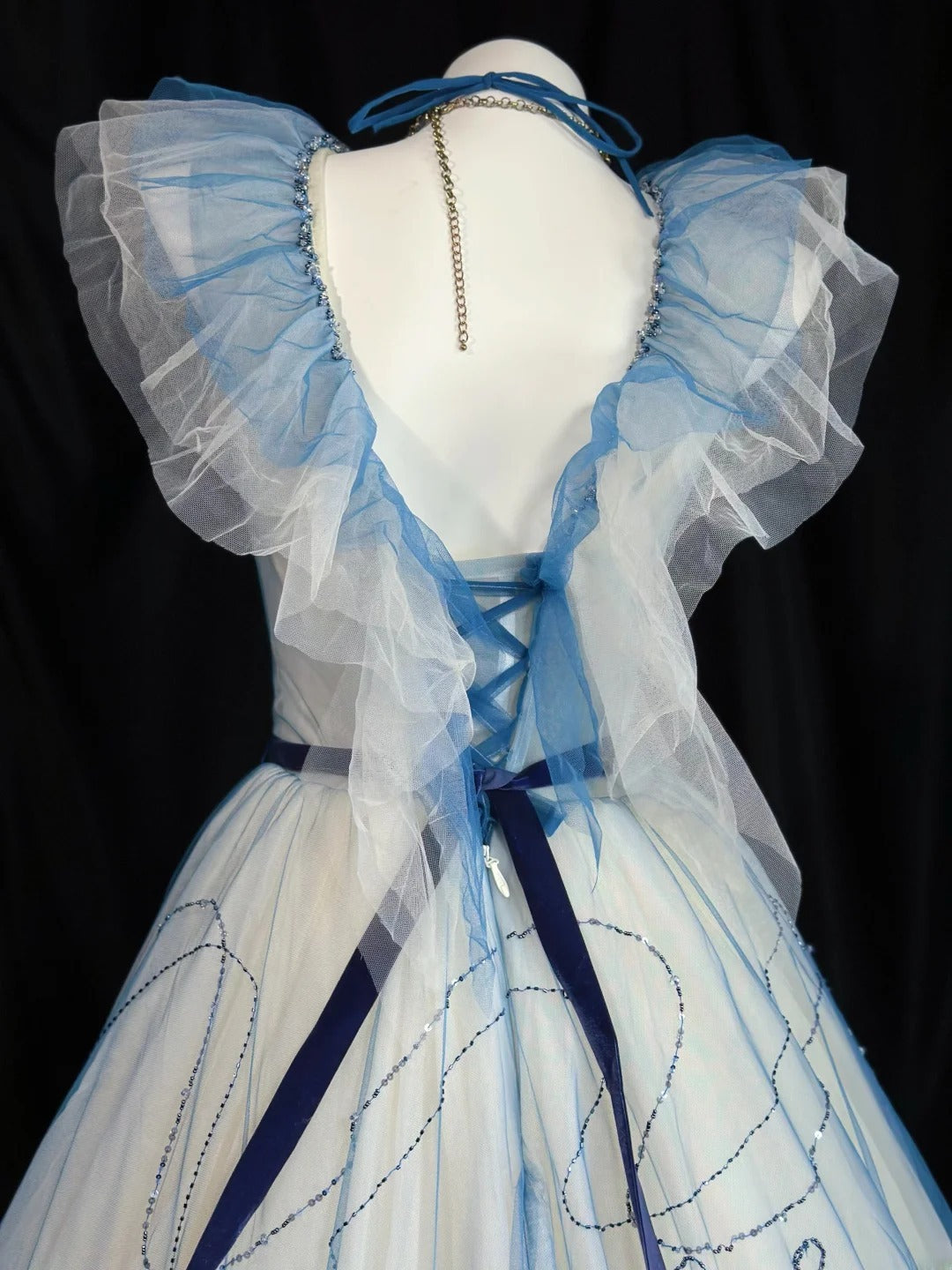 Modest Prom Dresses Ball Gown V Neck Light Blue Tulle 1950s Retro Classy Party Formal Outfits RB6217