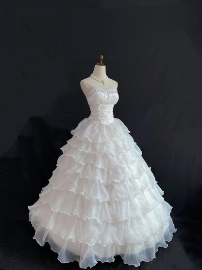 Princess Vibes Ball Gown Sweetheart White Long With Tiered Beading Quince Dress inspo Quinceanera Dresses Sweet 15 16 Outfits RB7853