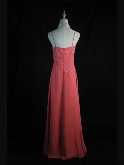 Vintage A-Linien-Abendkleid im 80er-Jahre-Stil mit Spaghettiträgern, rosa Perlen und Perlenbesatz – Inspiration für Geburtstagsoutfits und festliche Abendkleider AS399