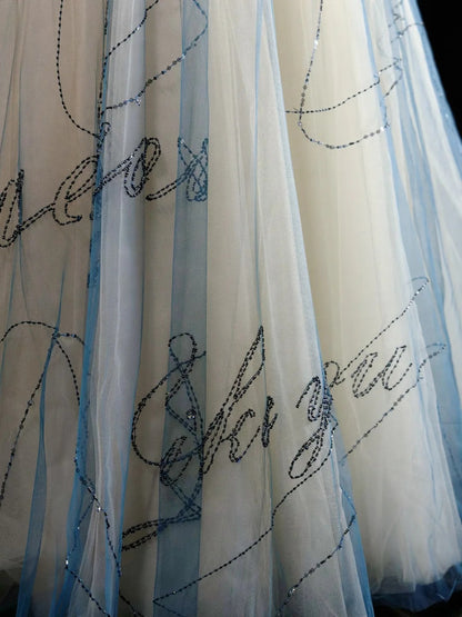 Modest Prom Dresses Ball Gown V Neck Light Blue Tulle 1950s Retro Classy Party Formal Outfits RB6217