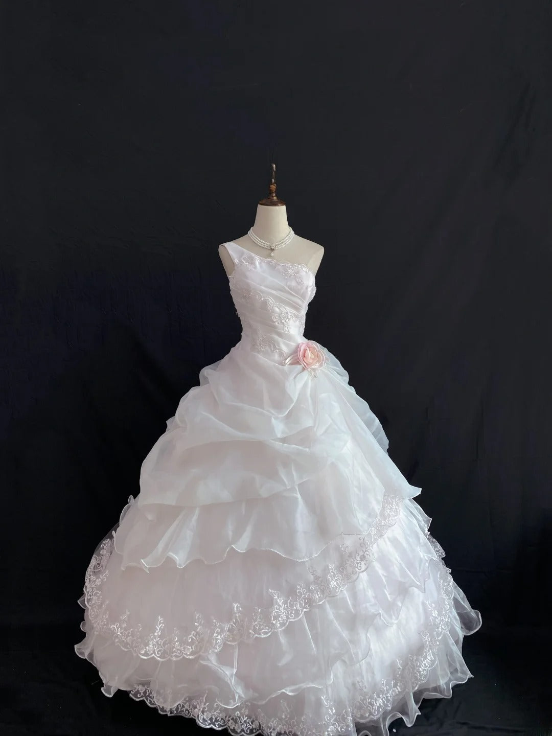 Princess Vibes Ball Gown One Shoulder Light Pink Long With Tiered Layers Quince Dress inspo Quinceanera Dresses Sweet 15 16 Outfits RB7854