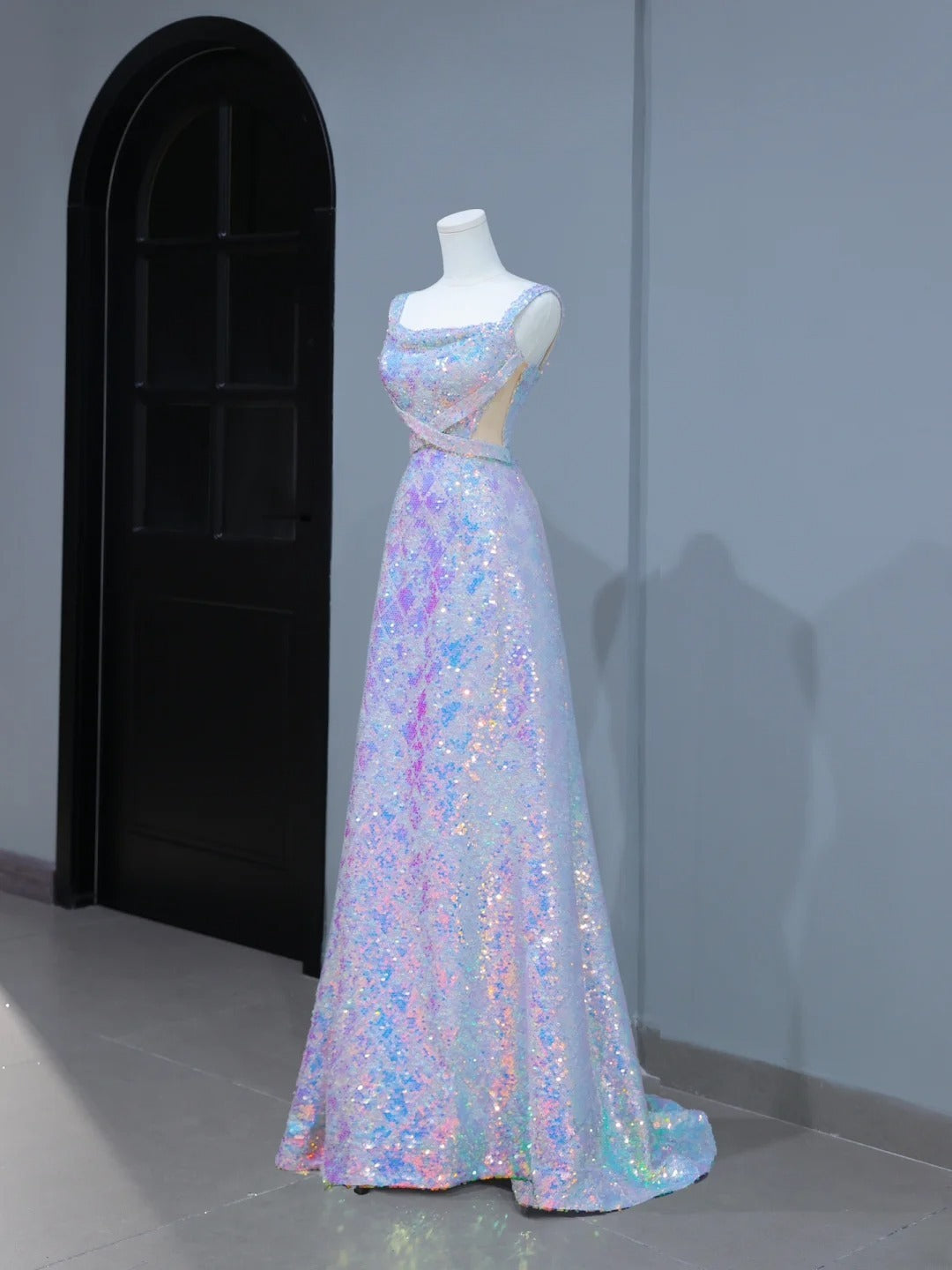 Robe de bal élégante et esthétique, coupe trapèze, col carré, sequins, longue, style inspirant, corset ajusté, robe de soirée longue et formelle AS400