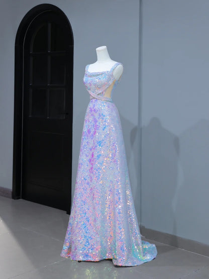 Robe de bal élégante et esthétique, coupe trapèze, col carré, sequins, longue, style inspirant, corset ajusté, robe de soirée longue et formelle AS400