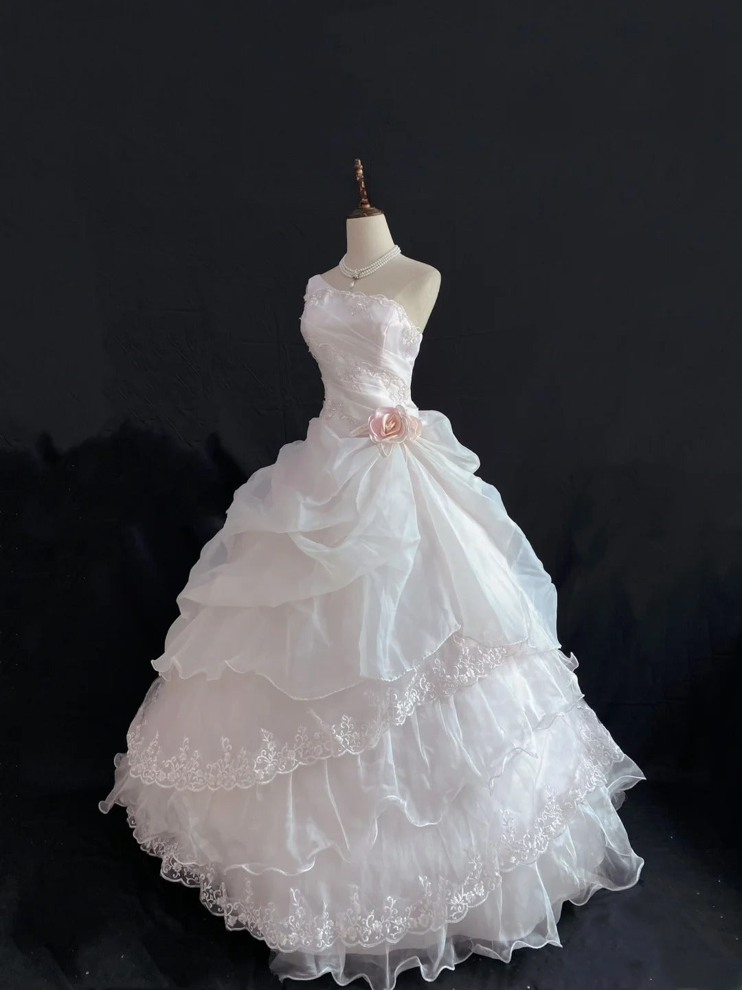 Princess Vibes Ball Gown One Shoulder Light Pink Long With Tiered Layers Quince Dress inspo Quinceanera Dresses Sweet 15 16 Outfits RB7854