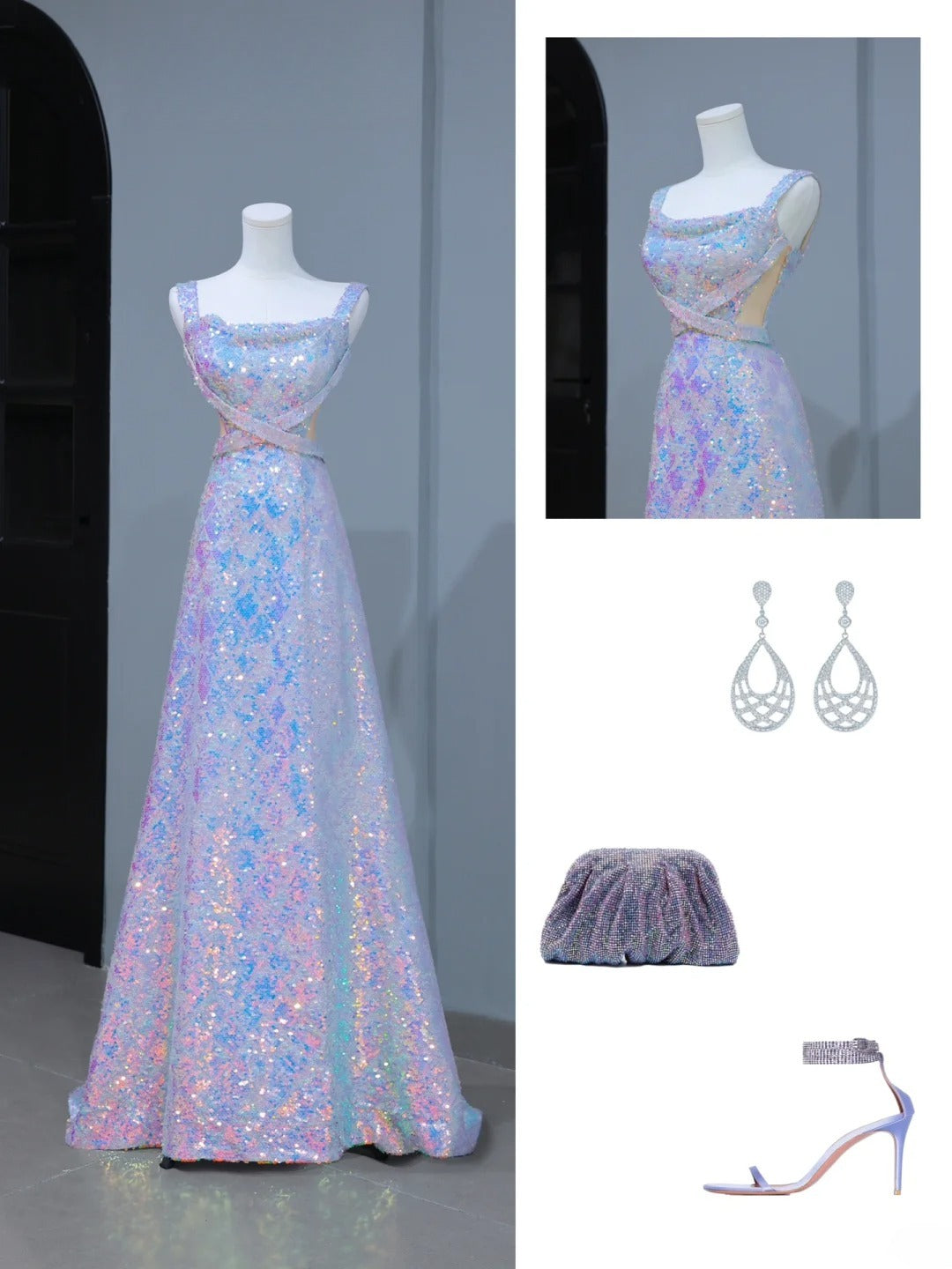 Robe de bal élégante et esthétique, coupe trapèze, col carré, sequins, longue, style inspirant, corset ajusté, robe de soirée longue et formelle AS400