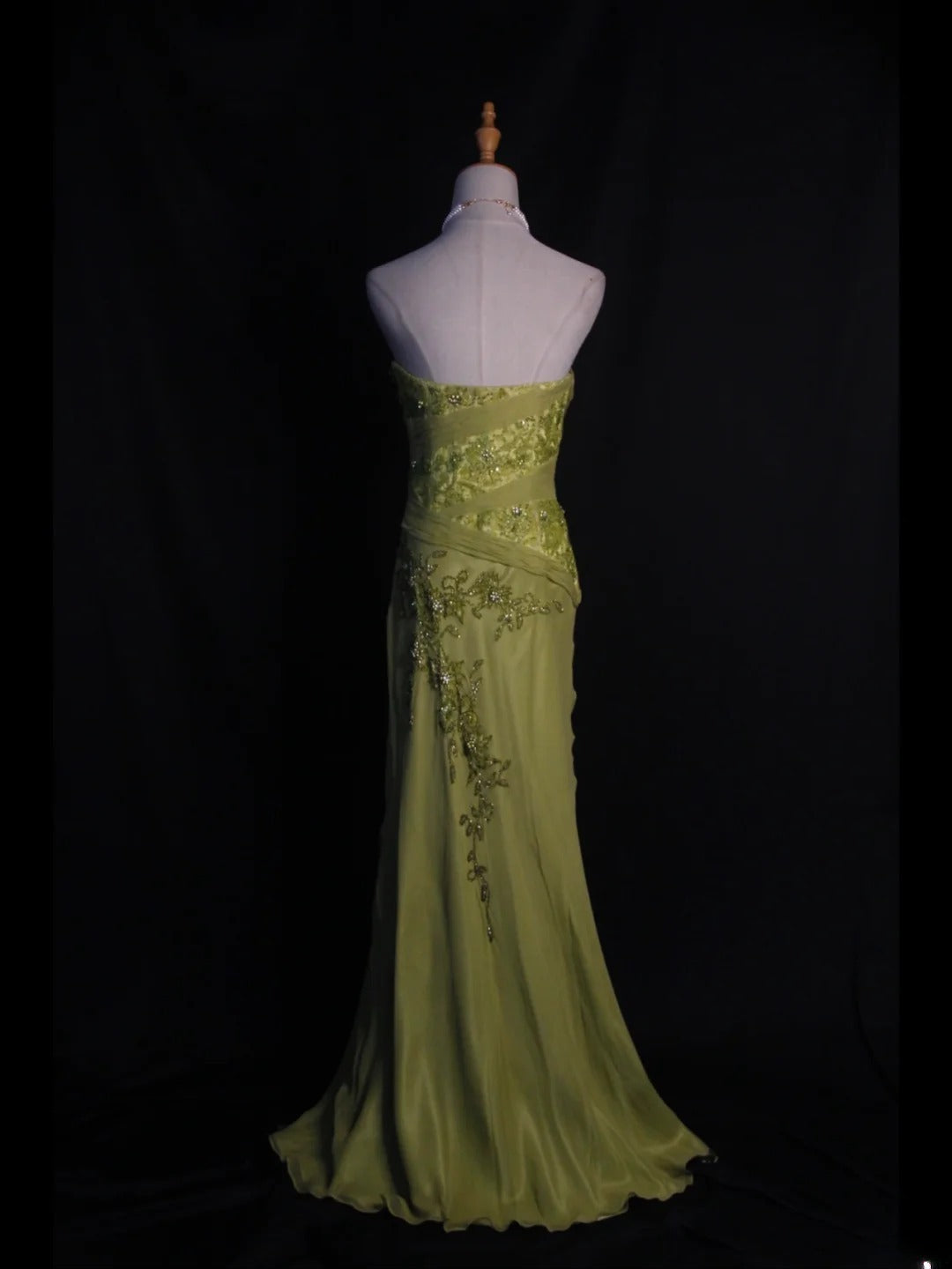 Vintage Meerjungfrauen-Kleid aus salbeigrünem Chiffon im Stil der 1950er Jahre mit herzförmigem Ausschnitt, Perlen und Spitzenoberteil, langes Ballkleid, Inspiration für Geburtstagsoutfits, Partykleid AS400