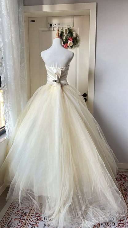 Sweet 15 Quinceanera Dresses Ball Gown Strapless Light Yellow With Appliqued Long 16th Birthday Dress RC0722