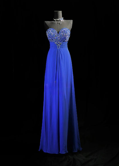Classy Prom Dresses A Line Sweetheart Royal Blue Chiffon 1950s Retro Classy Party Formal Outfits RB6218