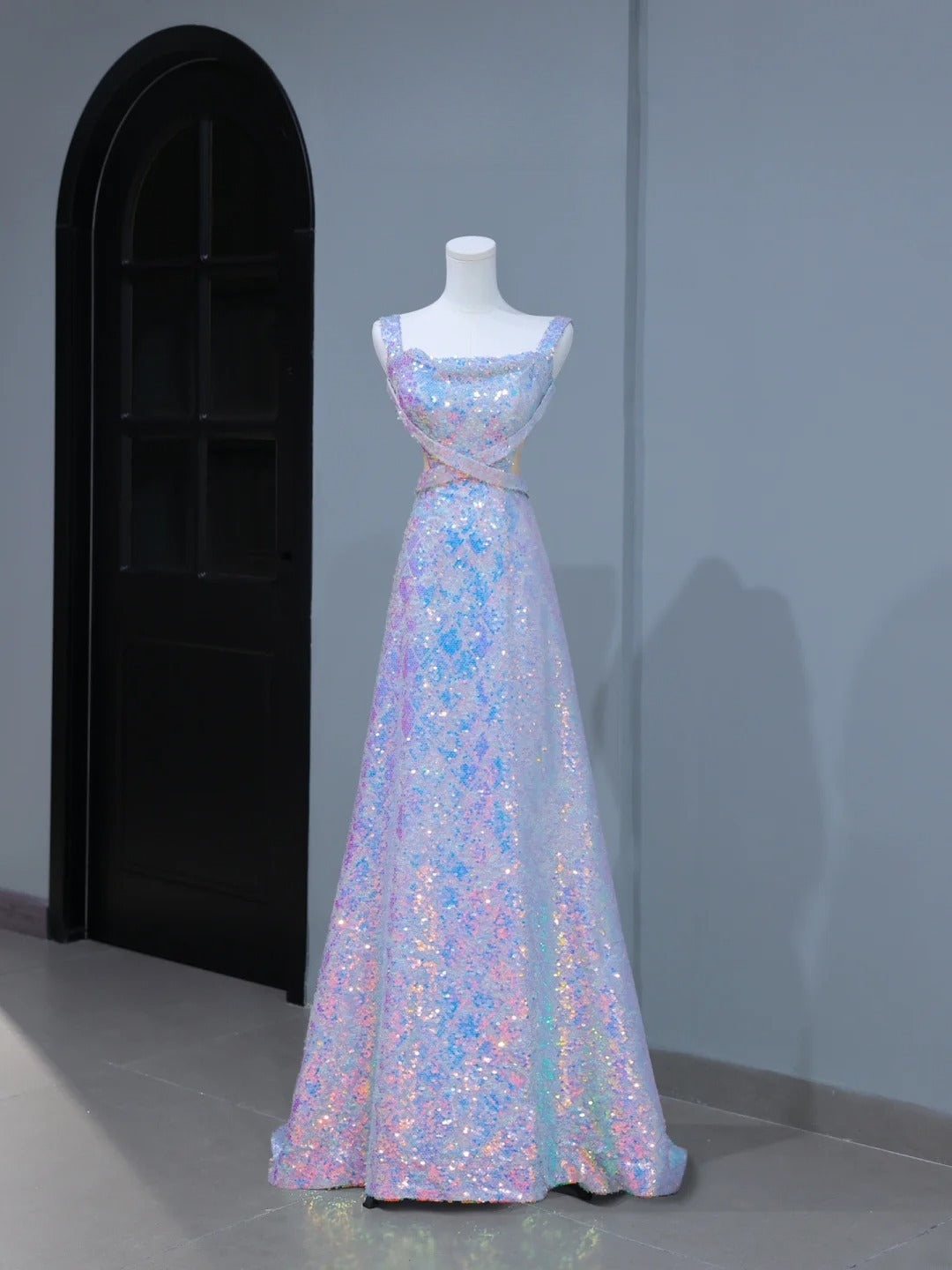 Robe de bal élégante et esthétique, coupe trapèze, col carré, sequins, longue, style inspirant, corset ajusté, robe de soirée longue et formelle AS400