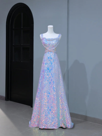 Robe de bal élégante et esthétique, coupe trapèze, col carré, sequins, longue, style inspirant, corset ajusté, robe de soirée longue et formelle AS400