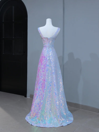 Robe de bal élégante et esthétique, coupe trapèze, col carré, sequins, longue, style inspirant, corset ajusté, robe de soirée longue et formelle AS400