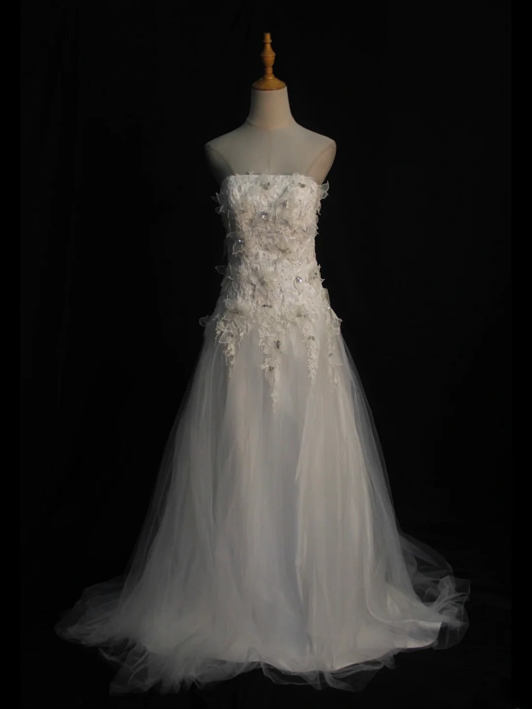 Robe de bal élégante pour femme, bustier, style vintage, en tulle et dentelle, avec traîne, modèle AS401