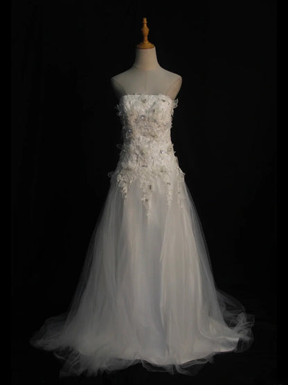 Robe de bal élégante pour femme, bustier, style vintage, en tulle et dentelle, avec traîne, modèle AS401