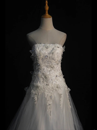 Robe de bal élégante pour femme, bustier, style vintage, en tulle et dentelle, avec traîne, modèle AS401