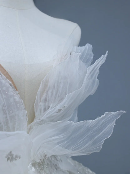 Robe de mariée longue de princesse, style bustier cœur, avec traîne plissée et froncée, blanche, AS401