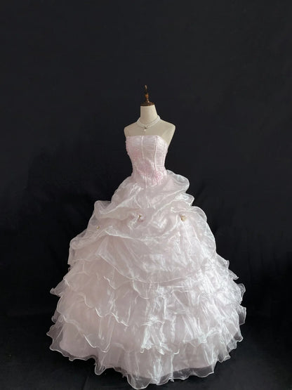 Princess Vibes Ball Gown Strapless Light Pink Long With Tiered Layers Quince Dress inspo Quinceanera Dresses Sweet 16 Outfit RB7856
