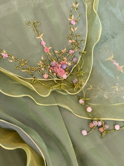 Prom Dress Elegant Ball Gown Spaghetti Straps Green With Cape Formal Evening Gown for Graduation Party RB9415