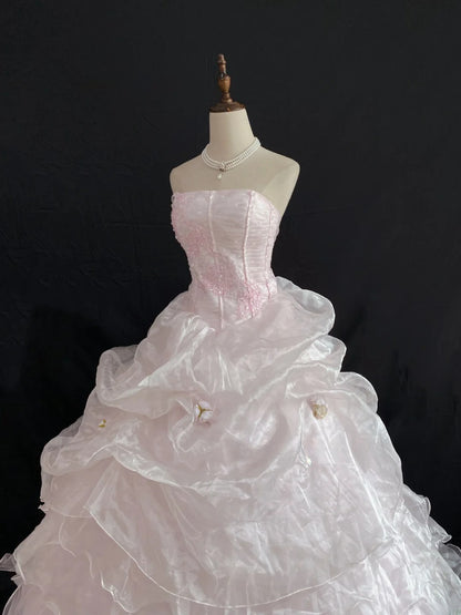 Princess Vibes Ball Gown Strapless Light Pink Long With Tiered Layers Quince Dress inspo Quinceanera Dresses Sweet 16 Outfit RB7856