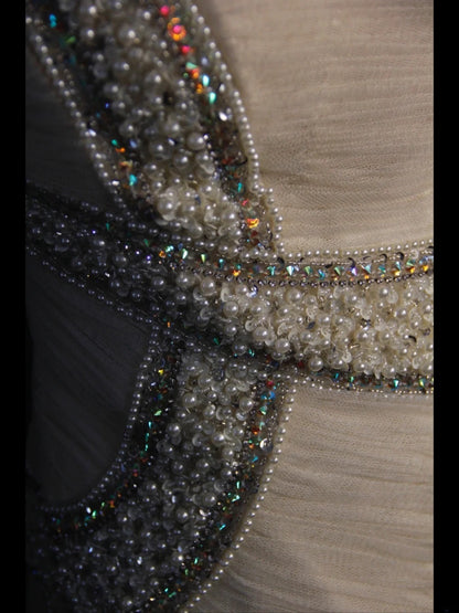 Robe de mariée sirène élégante à une épaule en tulle blanc vintage pour femme, avec traîne balayée, AS402