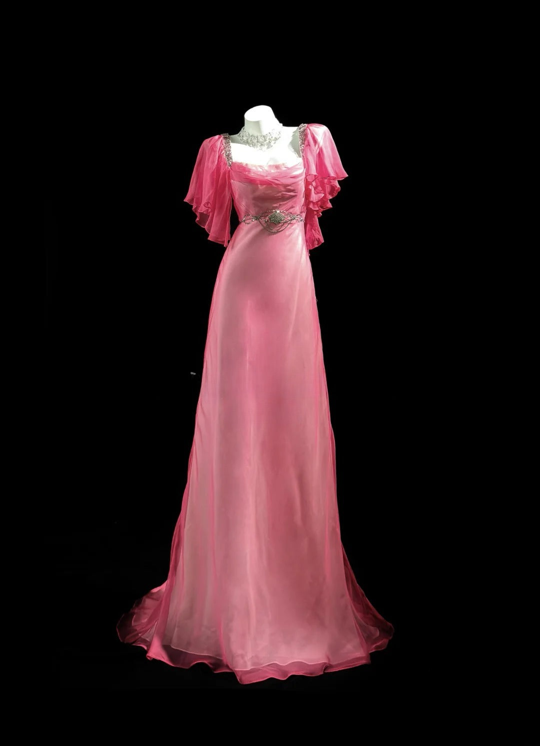 Classy Prom Dresses A Line Square Neck Pink Chiffon 1950s Retro Classy Party Formal Outfits RB6220