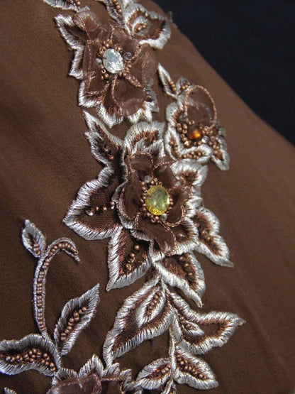 Robe de bal longue vintage sirène années 80, dos nu, en mousseline marron ornée de perles - Inspiration tenue d'anniversaire - Robe de soirée AS403